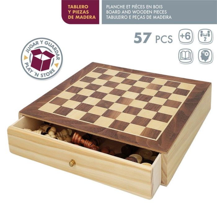 Tablero de Ajedrez y Damas CB Games Madera Cajón (4 Unidades) 3 Tablero de Ajedrez y Damas CB Games Madera Cajón (4 Unidades) 3