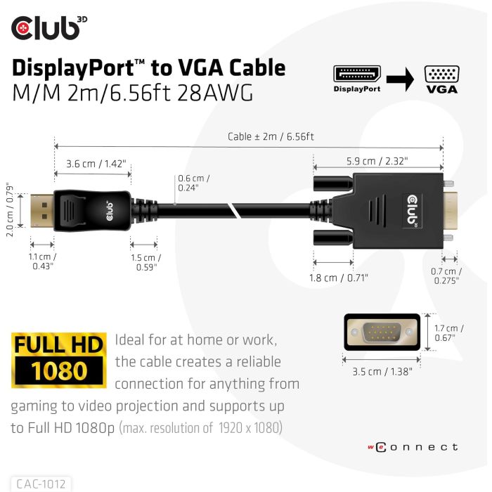 Club3D Kabel DisplayPort > VGA St/St 2m retail 3 Club3D Kabel DisplayPort > VGA St/St 2m retail 3