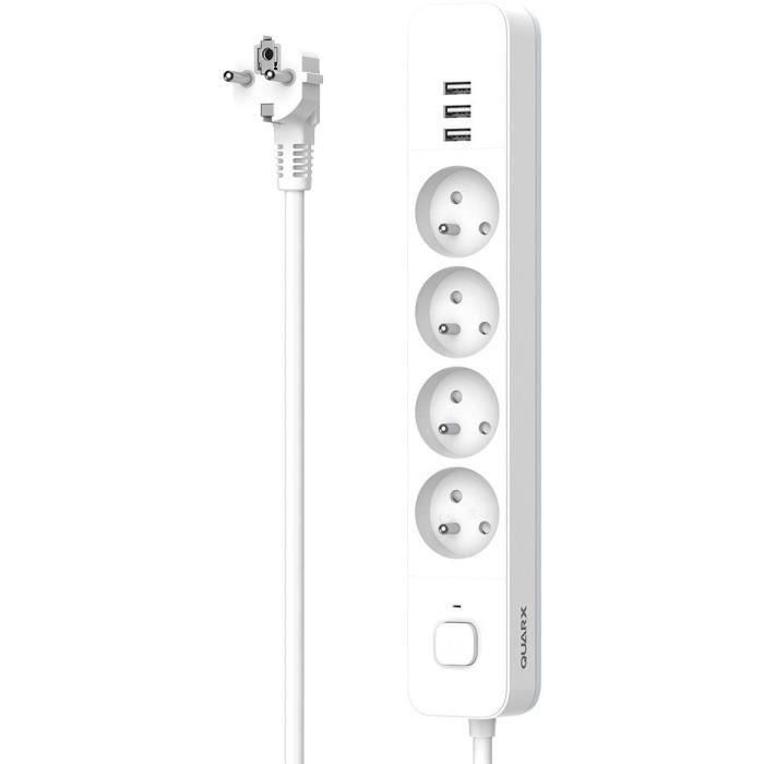 Regleta - QUARX - 4 tomas - Con 3 puertos USB, cable de 1,5m Regleta - QUARX - 4 tomas - Con 3 puertos USB, cable de 1,5m