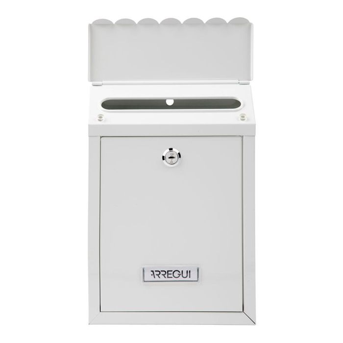 Arregui Civic Buzón individual exterior, acero blanco 21,6 x 8 x 30 cm, con tejadillo protector y 2 llaves 1