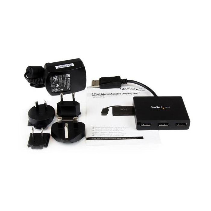 StarTech 3-PORT DisplayPort 1.2 MST Hub Divisor de 3 Monitores DP a 2x DisplayPort 4K 30Hz 1x DisplayPort 1080 Alimentado por USB Windows Solo Negro 3