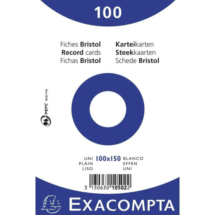 Exacompta Paquete 100 Fichas Cartulina Bristol Retractil Liso Sin Taladro 100x150 mm Blanco Exacompta Paquete 100 Fichas Cartulina Bristol Retractil Liso Sin Taladro 100x150 mm Blanco
