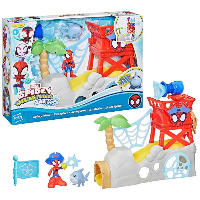 Hasbro G0665 Spidey Water Webs Isla Set de Juego con Figuras de Spidey and His Amazing Friends, Tobogán Marvel +3 Años
