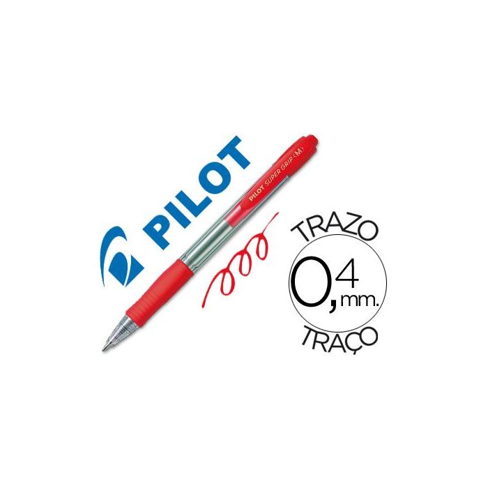 Boligrafo Pilot Super Grip Rojo Retractil Sujecion De Caucho Tinta Base De Aceite 12 unidades