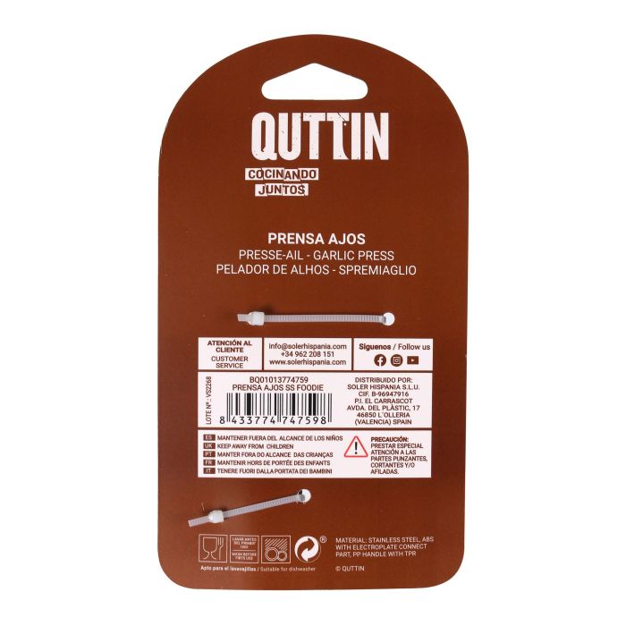 Quttin Prensa de Ajos Ss Foodie, 20.5 x 2.8 x 8 cm (18 Unidades) 4