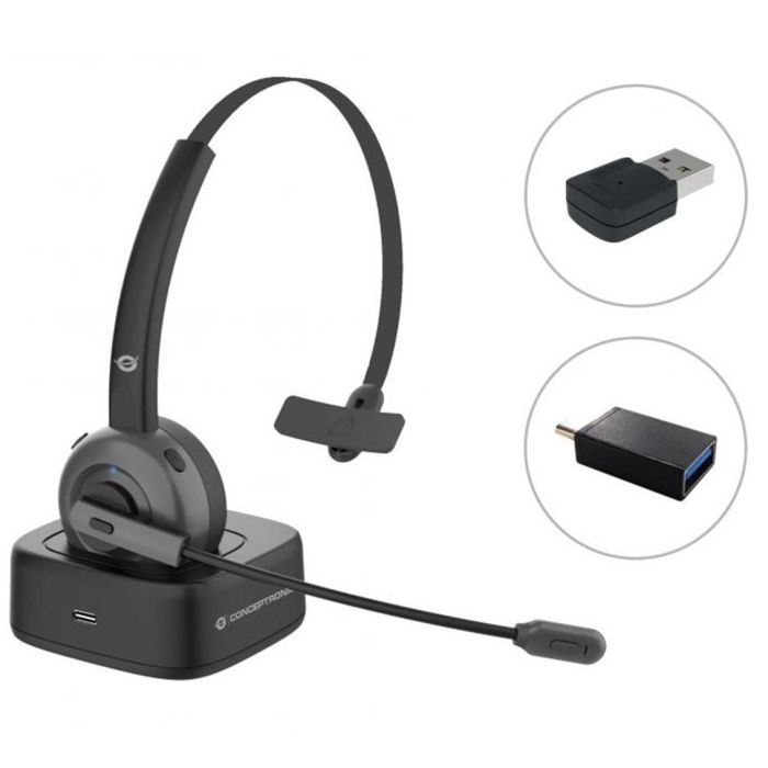 Conceptronic Polona03Bda Auricular Bluetooth con Micrófono Cancelación de Ruido para Llamadas/Videoconferencias y Base de Carga