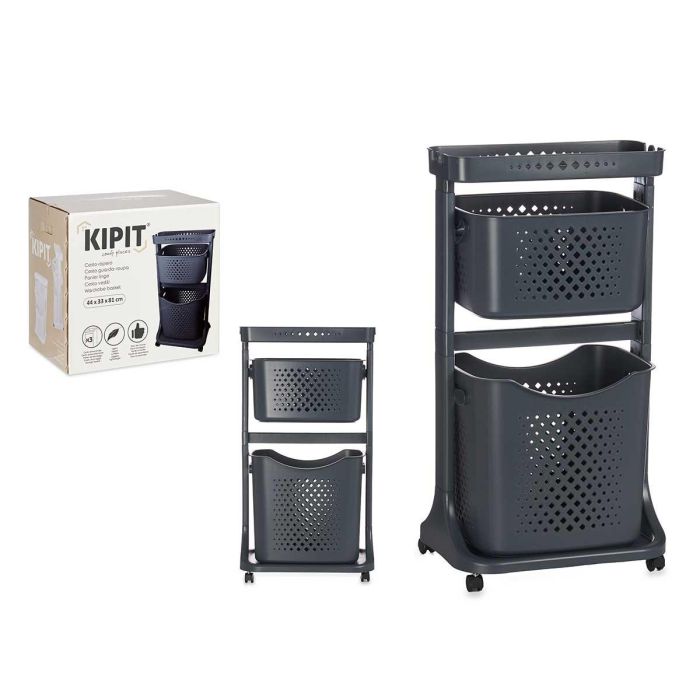 Kipit Ropero Plástico 2 Alturas con Ruedas, Antracita, 18x81x43 cm