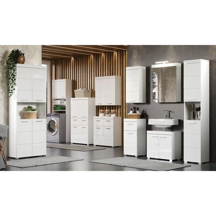 Mueble de baño AMANDA - 2 puertas con espejo - L60 x P17 x H77 cm - Blanco - TRENDTEAM 5 Mueble de baño AMANDA - 2 puertas con espejo - L60 x P17 x H77 cm - Blanco - TRENDTEAM 5