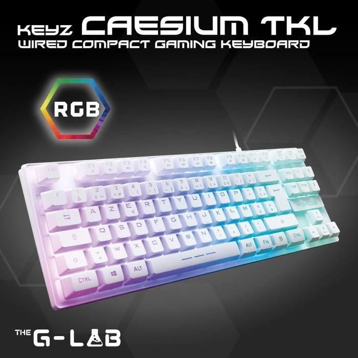 Teclado Gaming - Membrana RGB TKL - THE G-LAB - KEYZ-CAESIUMT-W/FR - Diseño FR - 12 atajos - 100% personalizable - Blanco 5