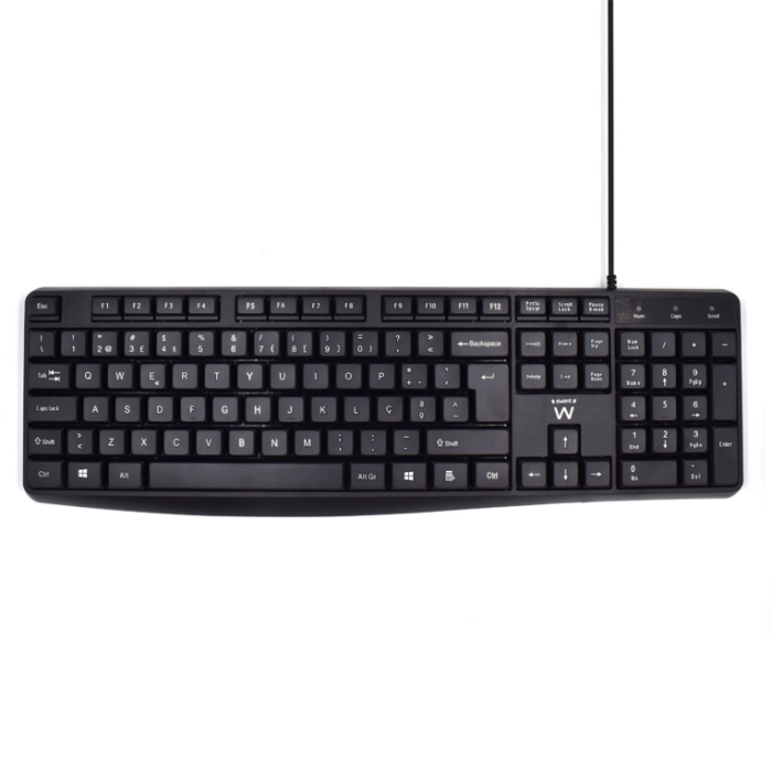 Ewent EW3002 Teclado de Oficina USB Alámbrico QWERTY Portugués Completo 100% con Teclado Numérico, Membrana, Altura Ajustable, Teclas Windows, Negro Ewent EW3002 Teclado de Oficina USB Alámbrico QWERTY Portugués Completo 100% con Teclado Numérico, Membrana, Altura Ajustable, Teclas Windows, Negro