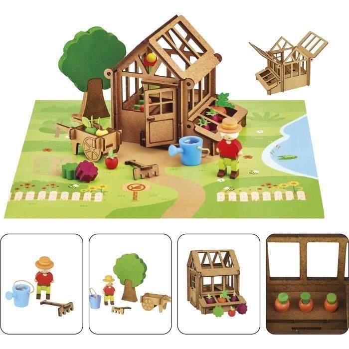 El Invernadero Del Jardinero 40 Piezas - JEUJURA - Juego de Construcción en Madera Natural, Tapete y Accesorios Incluidos, 22x18,5x8,5 cm 2 El Invernadero Del Jardinero 40 Piezas - JEUJURA - Juego de Construcción en Madera Natural, Tapete y Accesorios Incluidos, 22x18,5x8,5 cm 2
