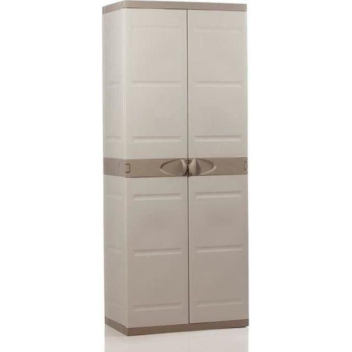 TITANIO PLASTIKEN Armario alto con 2 puertas con estantes 70 x 44 x 176 cm Beige y gris pardo TITANIO Gama interior y exterior TITANIO PLASTIKEN Armario alto con 2 puertas con estantes 70 x 44 x 176 cm Beige y gris pardo TITANIO Gama interior y exterior