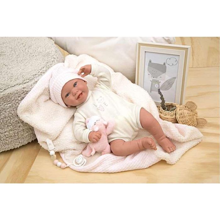 Muñeca reborn arias 45 cm viviane c/manta y peluche 3