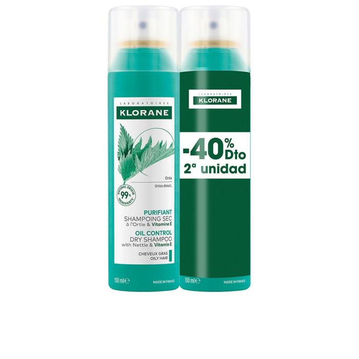 Klorane A La Ortiga Champú Seco Seborregulador Para Cabello Graso Pack 2 X 150 mL