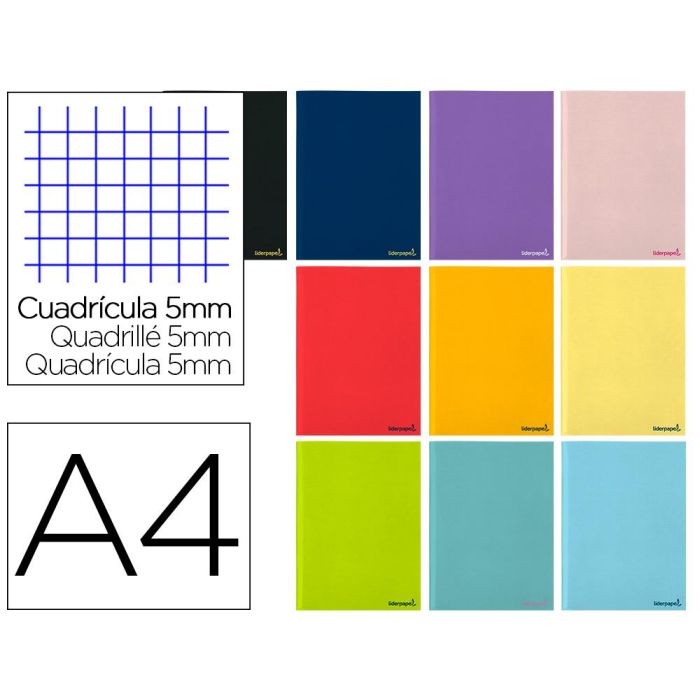 Libreta Liderpapel Smart A4 Tapa Blanda 80 Hojas 60 gr-M2 Cuadro 5 mm Con Margen Colores Surtidos 10 unidades