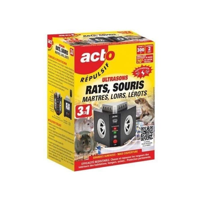 Acto ACT1695838720561 Repelente Ultrasónico OTCA 3 en 1, Cobertura Maxi Gran Angular 300m², para Ratas, Ratones, Martas y Lirones de Jardín Acto ACT1695838720561 Repelente Ultrasónico OTCA 3 en 1, Cobertura Maxi Gran Angular 300m², para Ratas, Ratones, Martas y Lirones de Jardín