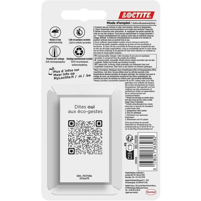 Pegamentos Cianoacrilato - LOCTITE - SUPERGLUE-3 - Reposicionables - Gel 3g - Set 2 Blister - Caja 12uc 1