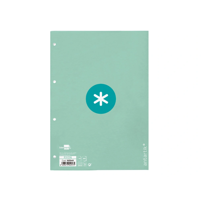 Antartik Recambio A4 80 hojas 90gr cuadro 5 mm 4 taladros 1 banda marco color menta 1