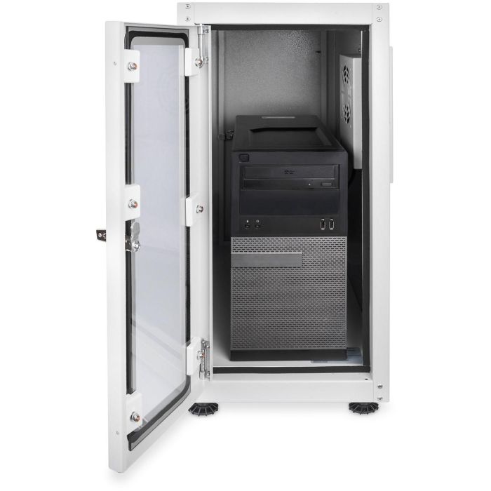 PC Schrank für Computergehäuse Glastür Digitus. inkl. Lüfter und Castorgruppe. Farbe Grau RAL 7035 1