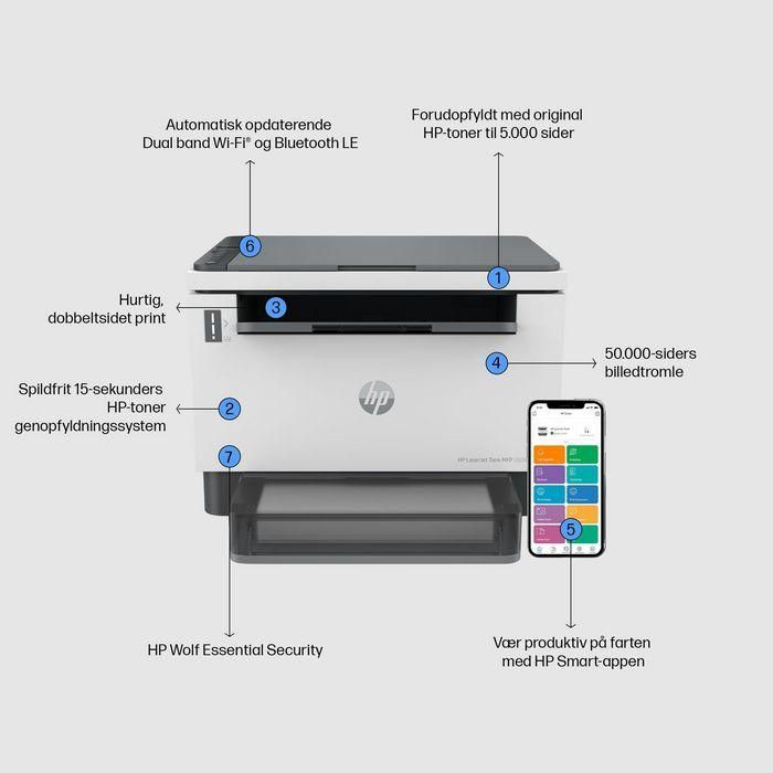 HP LaserJet Tank MFP 2604dw - Impresora multifunción láser, WiFi, Tanque de tóner recargable 27
