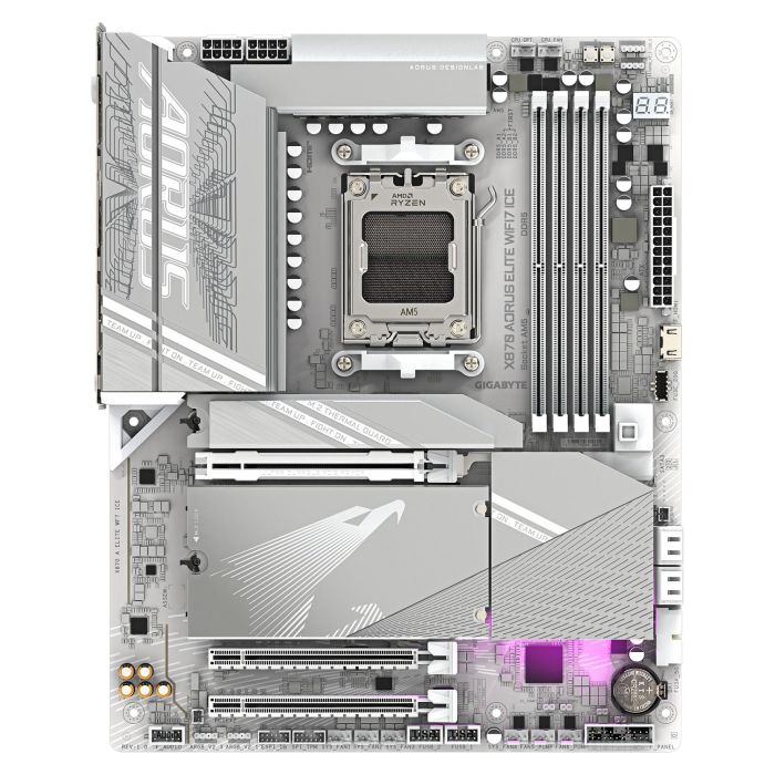 Gigabyte Placa Base X870 AORUS ELITE WF7 ICE AM5 para CPUs AMD Ryzen, VRM 16+2+2, DDR5 8200MHz OC, Wi-Fi 7, ATX 1