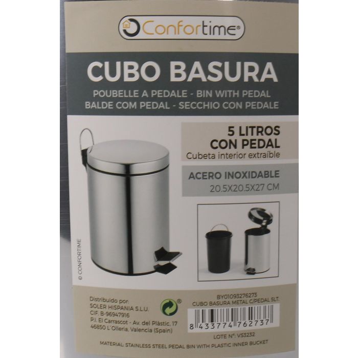 Cubo de basura con pedal de metal 5L - Confortime (6 Unidades) 9 Cubo de basura con pedal de metal 5L - Confortime (6 Unidades) 9