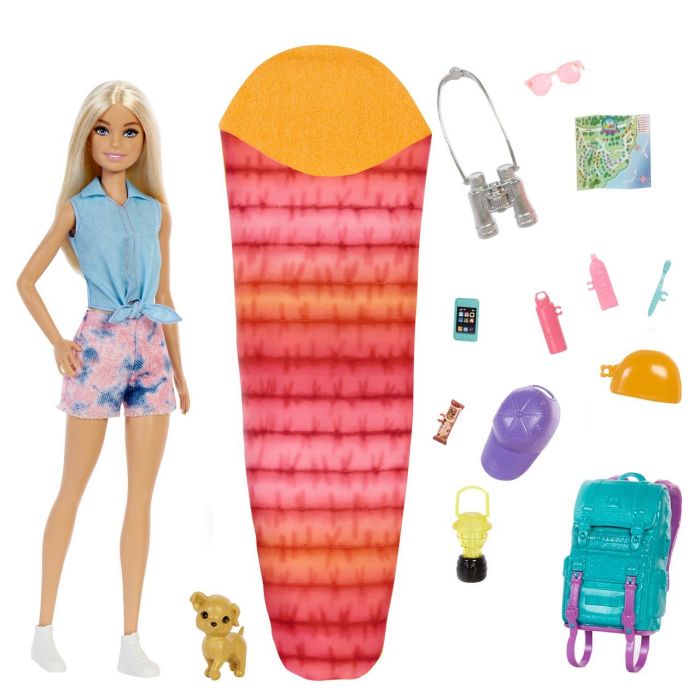 Barbie HDF73 Muñeca Barbie ¡Vamos De Camping! Malibu Aventuras al Aire Libre +10 Accesorios 1