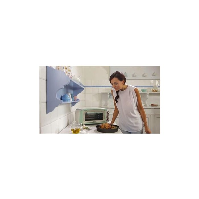 Ariete 979/04 Mini Horno Eléctrico 18 Litros Vintage Verde con Función Estática, Temporizador y Temperatura Regulable hasta 230°C, Incluye Parrilla y Bandeja 6