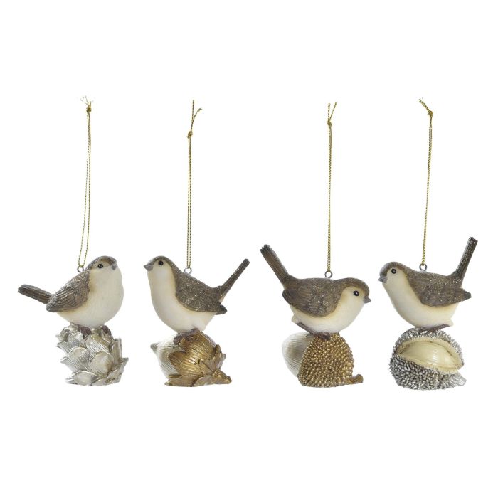 DKD Home Decor Decoración Colgante Navidad Tradicional Resina Marrón Dorado Beige 4.5x9x7.5 cm Pack 12 Unidades Surtido