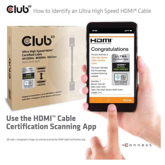 Club3D Ultra High Speed Hdmi 4K120Hz, 8K60Hz Certified 6