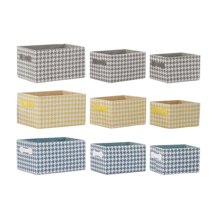 Cesta Basicos DKD Home Decor Gris Amarillo 24 x 18 x 32 cm Set de 3 (3 Unidades)