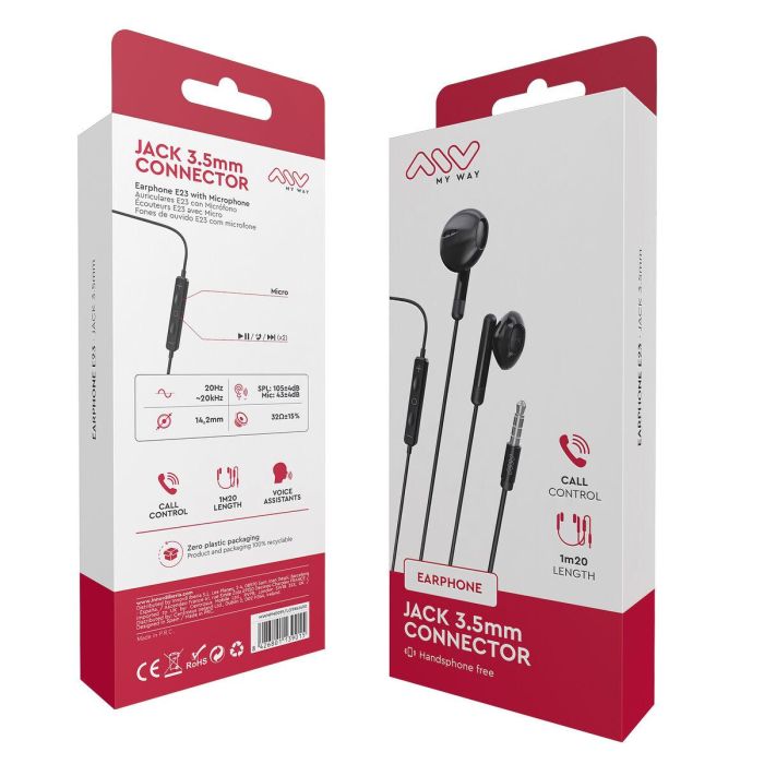 myway auriculares estéreo 3.5mm con micrófono negro 3