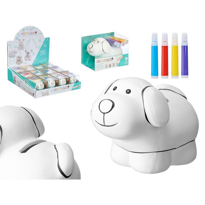 Hucha Perrito Cerámica Pincello con 4 Rotuladores - 13x9.5x8.5 cm, Blanco (24 Unidades) Hucha Perrito Cerámica Pincello con 4 Rotuladores - 13x9.5x8.5 cm, Blanco (24 Unidades)