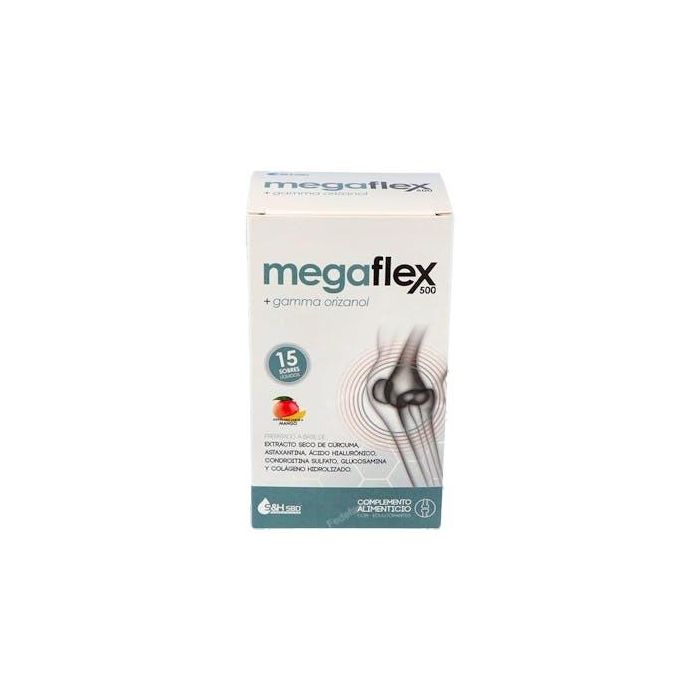 Megaflex 14 Sobres Líquidos con Colágeno, Condroitina, Glucosamina y Cúrcuma Sabor Mango para Articulaciones