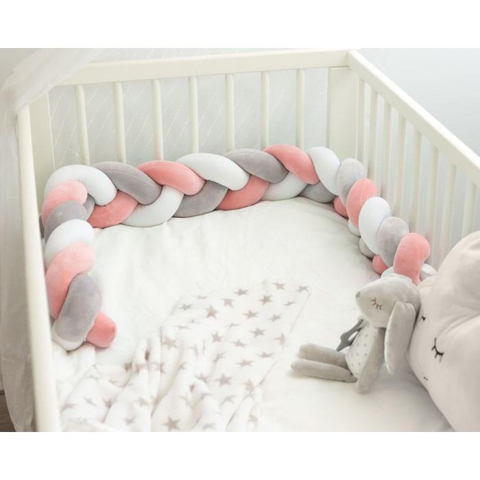 KioKids Trenza Protectora Cuna y Cama Chichonera Acolchada Bebé Rosa y Gris 1,50M 1 KioKids Trenza Protectora Cuna y Cama Chichonera Acolchada Bebé Rosa y Gris 1,50M 1