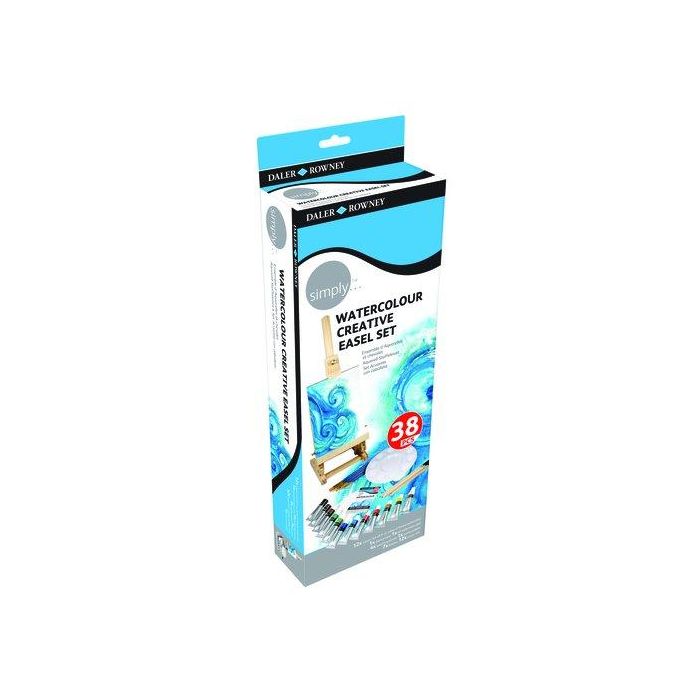 Acuarelas Daler Rowney Simply Easel Set 12Ml Set De 38 (Incluye 12X Tubos Acuarelas 12 Ml, 1X Bloc De Dibujo A5, 4X Lapices De Bocetos, 12X Carboncillos, 1X Caballete Sobremesa, 7X Pinceles Y 1X Paleta)
