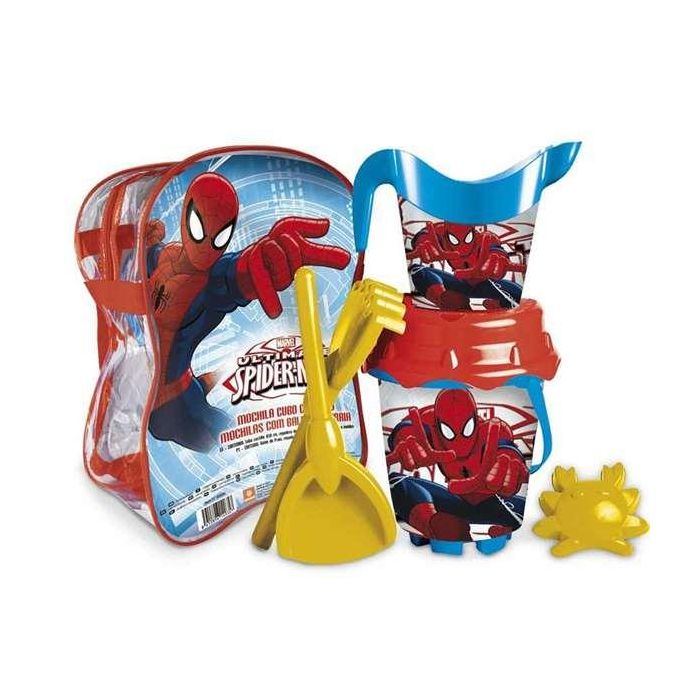 Mochila cubo playa castillo spiderman con cedazo, pala, rastrillo y moldes 18 cm 2 Mochila cubo playa castillo spiderman con cedazo, pala, rastrillo y moldes 18 cm 2