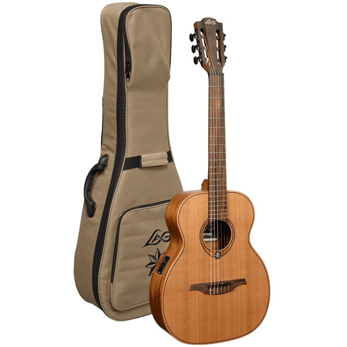LAG Guitarra Acústica Escapade Nylon A/E- Natural Travel Clásica Electrocústica, Tapa Cedro Rojo Macizo, Acabado Satinado 4