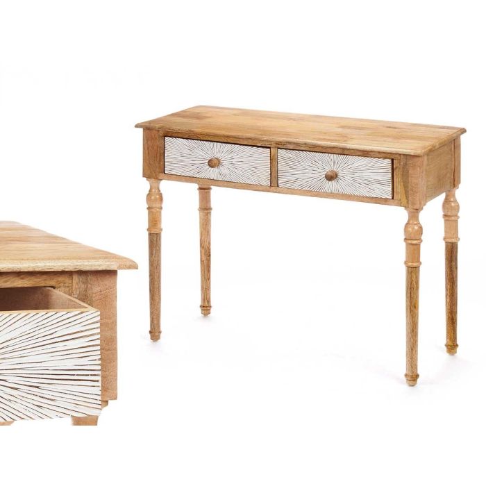 Mesa Recibidor 2 Cajones Lineas Natural Blanco Giftdecor 98x77x42 cm Madera Mesa Recibidor 2 Cajones Lineas Natural Blanco Giftdecor 98x77x42 cm Madera