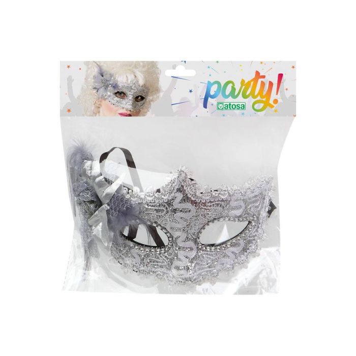 Antifaz Máscara Veneciana Plateada con Encaje y Pedrería Elegante para Carnaval y Fiestas Temáticas 1 Antifaz Máscara Veneciana Plateada con Encaje y Pedrería Elegante para Carnaval y Fiestas Temáticas 1