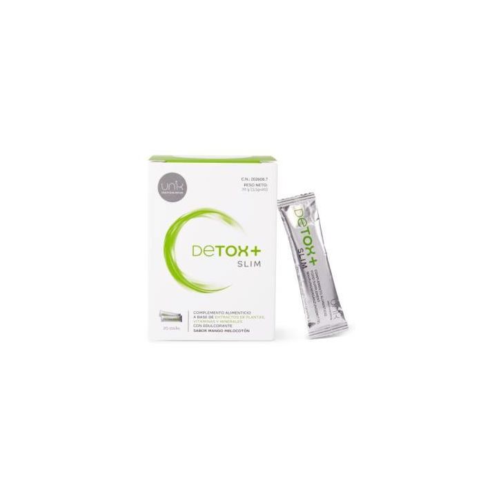 Unik Detox +Slim con Cardo Mariano y Alcachofa, para depuración y control de peso, 20 sticks sabor mango-melocotón