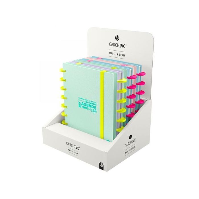 Carchivo Agenda de Discos Ingeniox Sin Fecha A5 80H 100gr Semana Vista Neón Pastel Expositor 6 Ud