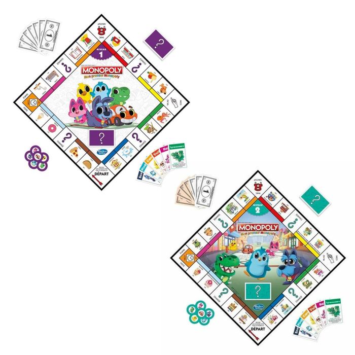 Hasbro B7404 Mi Primer Monopoly Juego de Mesa en Francés con Tablero Reversible y 2 Niveles de Juego para +4 Años 1