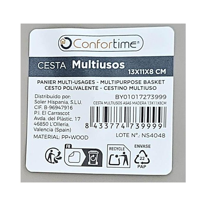 Cesta Multiusos con Asas de Madera 13x11x8 cm - Confortime (36 Unidades) 10