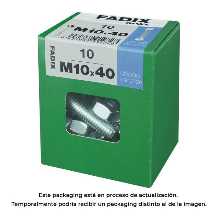 Fadix Tornillo Métrico Cabeza Hexagonal con Tuerca Acabado Zincado M10x40mm Caja 10 Unidades