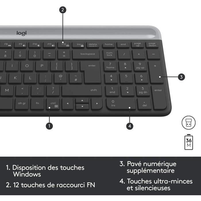 Logitech - MK470 Ultra-Slim Wireless Keyboard + Mouse y Silent Wireless System - Diseño compacto y plano - Receptor USB de 2,4 GHz 5