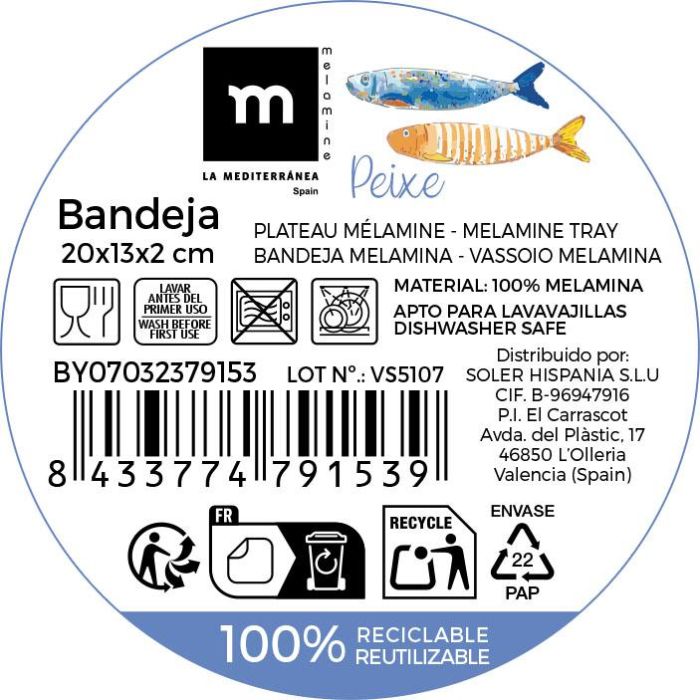 La Mediterrane Bandeja de Melamina Brillo Peixe 20 x 13 x 2 cm (24 Unidades) 3 La Mediterrane Bandeja de Melamina Brillo Peixe 20 x 13 x 2 cm (24 Unidades) 3