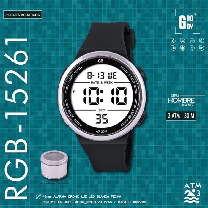 G&B TIME GBody LCD Reloj Digital para Hombre/Unisex con Luz LED Blanca, Referencia red