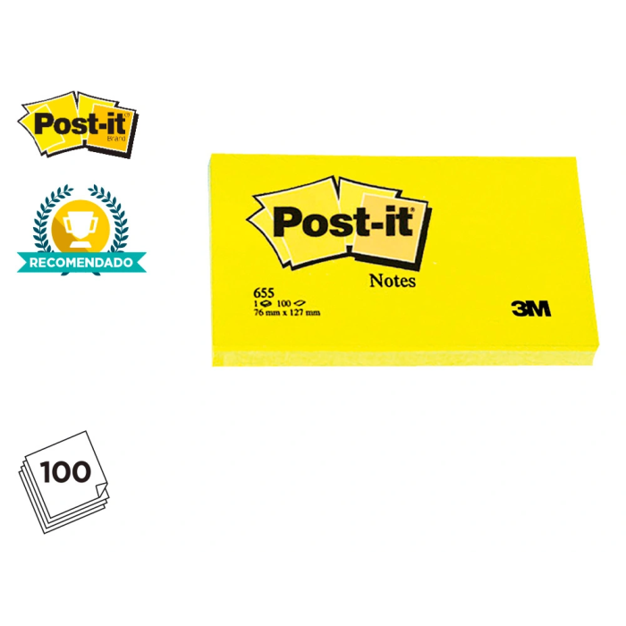 Post-it Bloc de notas adhesivas quita y pon 76x127 mm amarillo 100 hojas 655 2