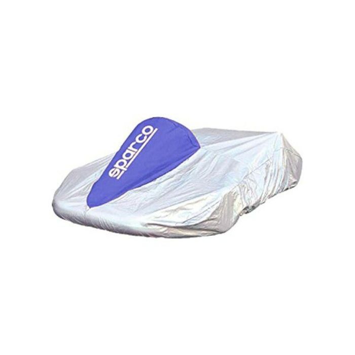 Sparco S02712 - Cubre Kart Profesional de Tela, Amplio Universal con Forma para Volante y Bolsa, Bicolor Plata/Azul, Plata/Rojo